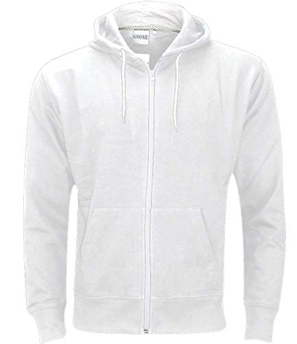 Plain Mens Fleece Zip UP Hoody Jacket Sweatshirt Hooded Hoodie Top White 5XL