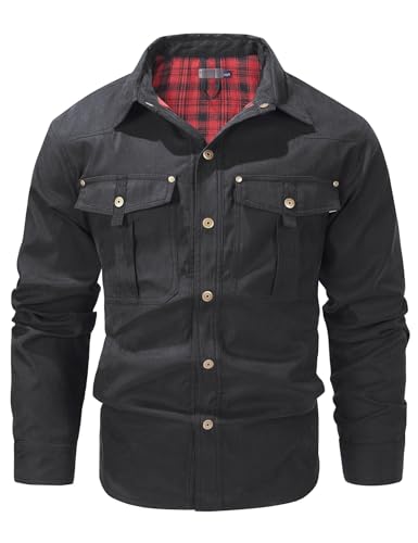 Flygo Mens Flannel Lined Shirt Jacket Lightweight Snap Button Western Jacket Rugged Outdoor Cowboy Shirts Jackets3