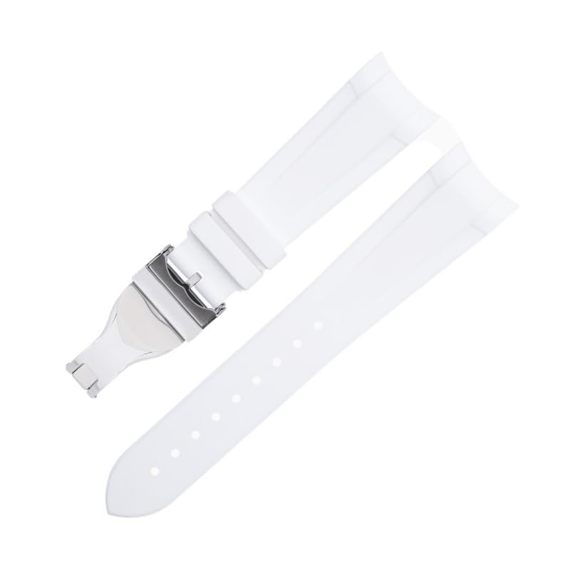 Jazoxy Correa de reloj de goma fluorada de 22mm, especial para Tudor Strap Bay GMT, pulsera con hebilla plegable de extremo curvado, esfera de 41mm(White 3)