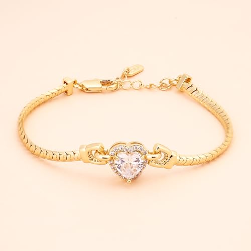 Bracelet for Women 14K Gold Plated Cubic Zirconia Bracelet, Classic Crystal Cuban Chain Bracelet, Delicate Snake Link Bracelet Gift for Her2