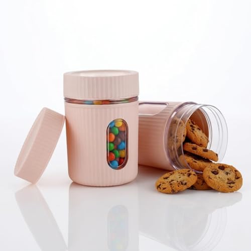 Image of Window Airtight Plastic Kitchen Storage Containers Set of 2 (500ml) | BPA-Free Food Grade Jars with Transparent Window View & Textured Grip | Dry Fruit, Spices, Pulses & Snacks (Multicolor)
