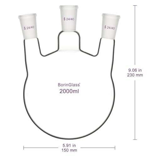 Flacon de distillation 3 cols BorinGlass 2000 ml en verre rodé 24/40