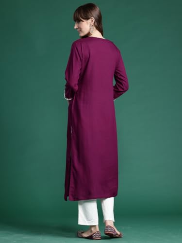 Image of INDO ERA Womens Straight Embroidered Chikankari Kurta