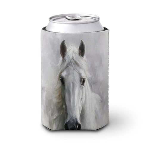 Funda enfriadora de latas de cerveza, hermoso caballo blanco, enfriador de cerveza, soporte de bebidas aislado suave para fiestas, playa, eventos, hogar