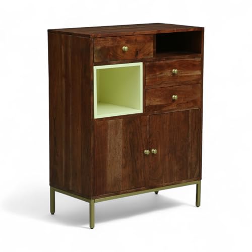 Image of Kalki Solid Wood Chest of Drawers | Solid Wood 3-Drawer Chest | Storage Cabinet | Elegant Storage Drawer Unit - 3-Drawer | Finish - Tubaq & Off White
