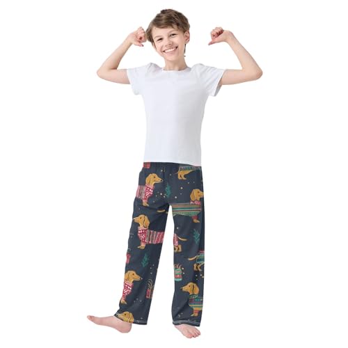 ZZXXB Dachshund Xmas Trees Boys Long Pants Soft Trousers Elastic Waist Kids Lounge Bottoms with Pockets S-XL3
