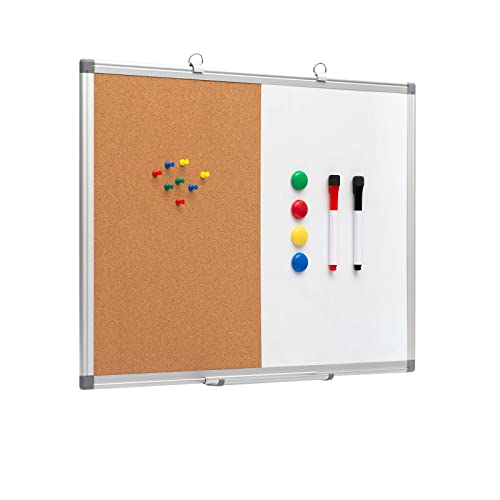 Comix Cork Board Dry Erase Board Combo, 24 x 18 Inches Whiteboard and Bulletin Board