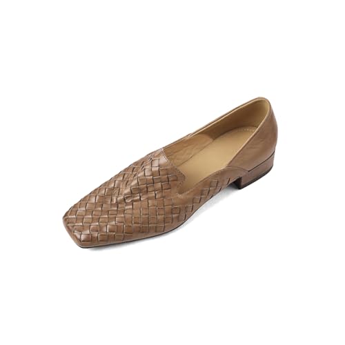 Image of TinaCus Genuine Leather Women's Square Toe Handmade Loafer Flats Shoes