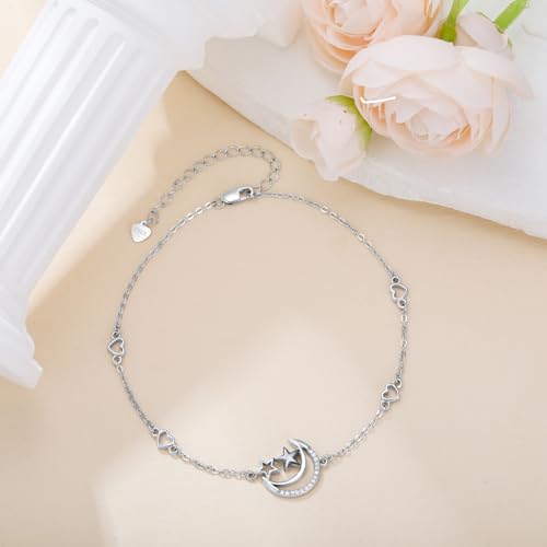 Image of 925 Sterling Silver Anklet Foot Bracelet with Crystal from Austria, Anklet Jewelry Gifts for Women 11 Inch Adjustable