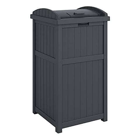 Suncast Outdoor Waste Bin Trash Hideaway Container with Latching Lid, 33 Gallon Capacity Cover