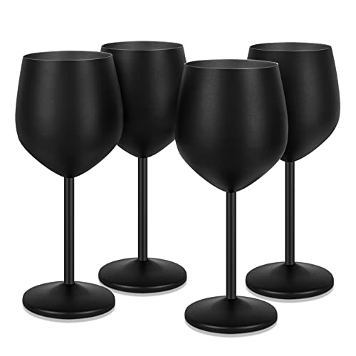 Lifecapido Set di 4 bicchieri da vino in acciaio inox da 510 ml con pennello per tazza, calici da vino in metallo con gambo per feste, ufficio, matrimoni, anniversari, colore: rosso e bianco (nero)