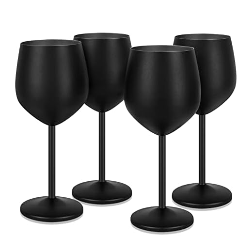 Lifecapido Stainless Steel Wine Glasses Set of 4, 18oz Stainless Steel Wine Goblets with Cup Brush, Stemmed Metal Wine Glasses for Party Office Wedding Anniversary, Great for Red White Wine (Black)