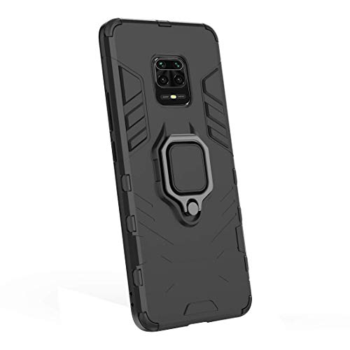 Image of Hybrid Armor Rugged Shell Back Case Cover 360 Rotating Holder Ring Grip Kickstand Metal Plate for Magnetic Cover for Mi Redmi Note 9 Pro /Redmi Note 9 Pro Max /Poco M2 Pro - Black