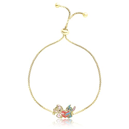 Disney Womens Stitch and Angel Heart Lariat Bracelet - 18kt Flash Plated Adjustable Stitch Bracelet Officially Licensed
