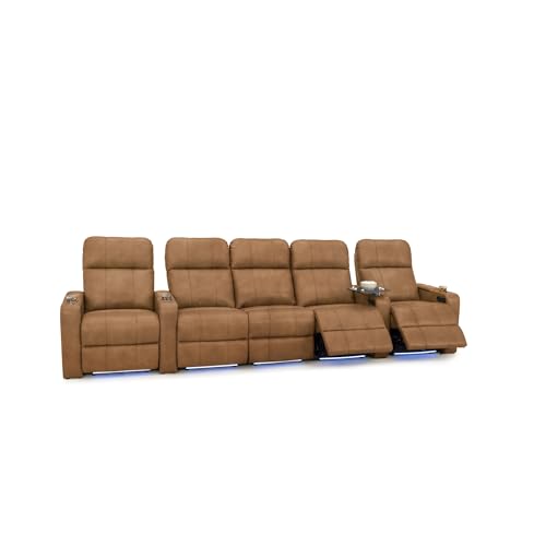 Image of Seatcraft Monterey Home Theater Seating Tawny Row of 5 Middle Sofa | Italian Leather, Wall Hugger, Zero Gravity, Powered Headrest, Power Recline, Zero Gap, USB charging