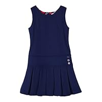 Bienzoe Girls School Uniform Jumper: Stretch Fit Pleated Hem Kids Sleeveless Jumper Navy 14