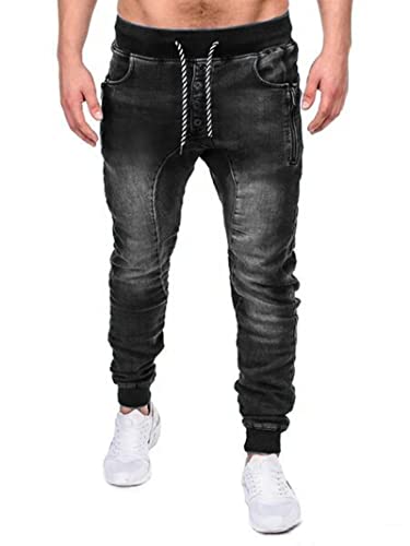 Angbater Fashion Men’s Jeans Stretch Denim Jogger Casual Drop Crotch Pants Elastic Waist Pants with Drawstring Closure3