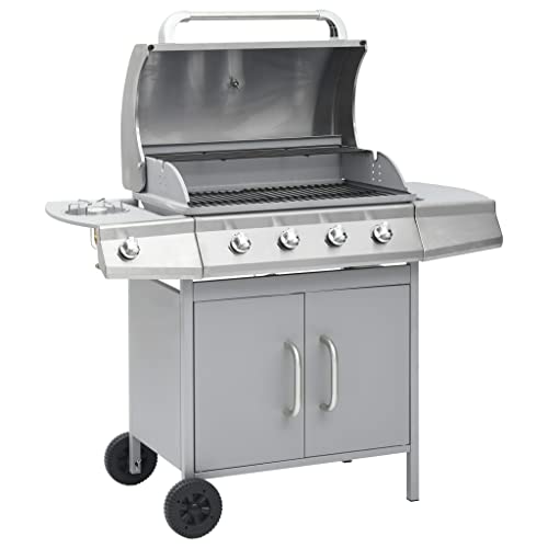 Cocina y comedor-aparatos de cocina, parrillas al aire libre, parrilla de gas para barbacoa 4+1, zona de cocción, acero inoxidable plateado