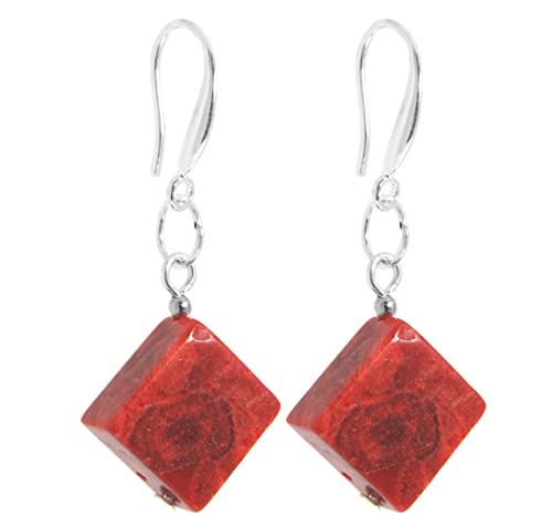 2LIVEfor Ohrringe Koralle Rot Naturstein Perlen Tropfen rote Ohrringe Tropfen Hängend Tropfenform Ohrhänger silber Versilbert Cover