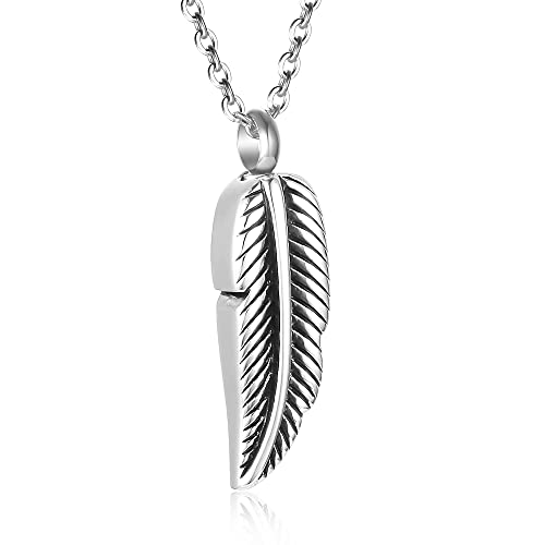 Feather Urn Necklace Hold Cremation Ashes Keepsake Memorial Jewelry Stainless Steel Personalized Funeral Jewelry for Women Men