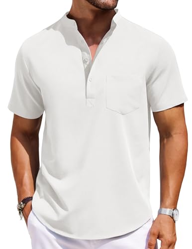 COOFANDY Mens Casual Henley Shirts Band Collar Short Sleeve T-Shirts Summer Stylish Beach Hippie Shirt