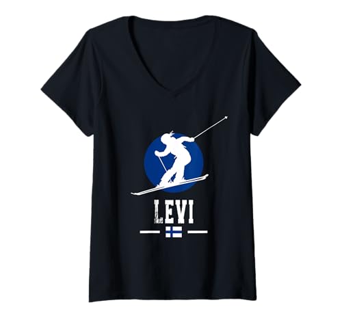 Mujer Levi Finland Ski Resort Finlandesa Laponia Esquí Souvenir Camiseta Cuello V