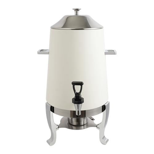3.4 Gallon Beverage Dispenser with Fuel Holder, Stainless Steel Hot Drink Dispenser, Coffee Chafer Urn with Spigot for Banquet, Wedding, Party (White)