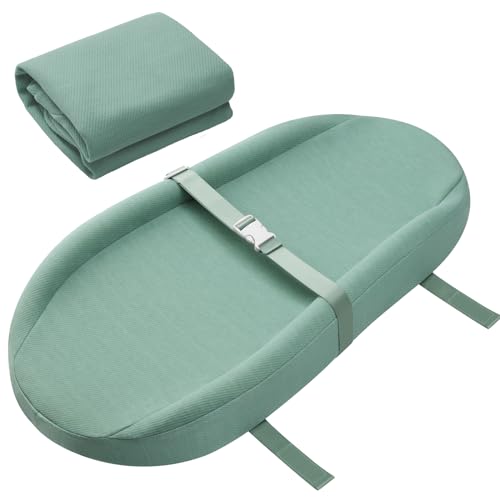 Image of Contoured Changing Pad with Soft & Washable Cover, Waterproof Lining Foam Baby Changing Table Pads for Dresser Top, with 2 Soft Changing Pad Covers, 32”×16”, Sage Green