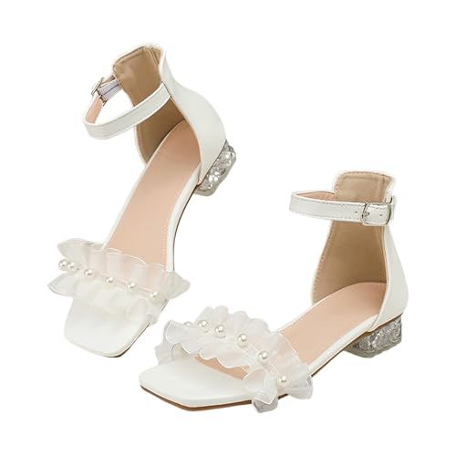 IWIHMIV Girls Sandals Ankle Strap Square Toe Low Heel Sandals Wedding Party Flower Princess Dress Shoes for Toddler2