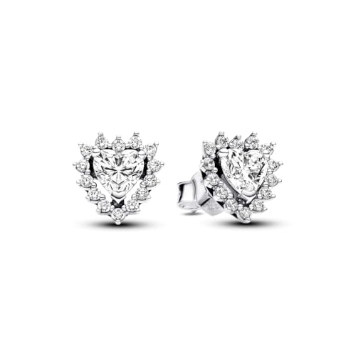 PANDORA Timeless Sparkling Heart Halo Stud Earrings - Sterling Silver with Cubic Zirconia - Jewelry for Women - Includes Gift Box2