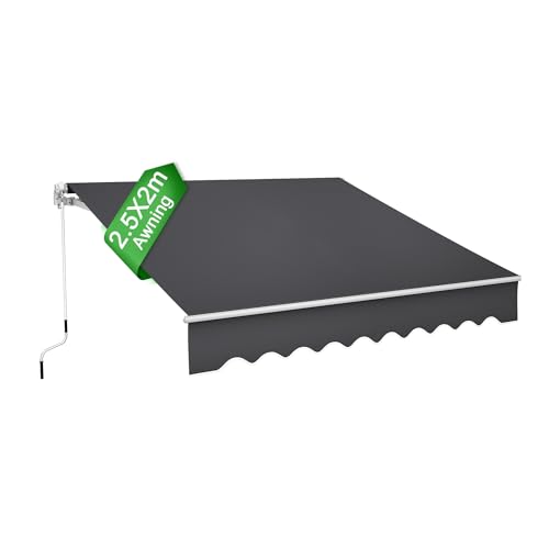 LZQ Aluminium Markise 2,5 x 2 m Balkonmarkise Sonnenschutz Kassettenmarkise Gelenkarmmarkise Sonnensegel Dunkelgrau