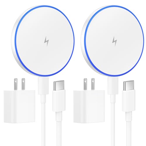 MagSafe Charger 2 Pack 15W Magnetic Wireless Charger Fast Charging Pad with 20W Adapter and 6FT Cables for iPhone 17/16/15/14/13/12 Series/AirPods 3/2/Pro Apple MagSafe Chargers for Travel/Office