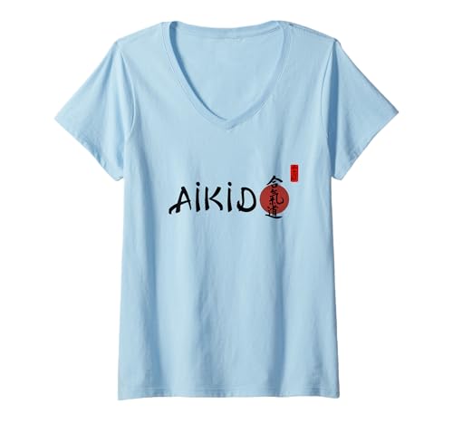 Femme Uniformes d'aïkido, tenues d'aïkido, équipement d'aïkido, calligraphie T-Shirt avec Col en V