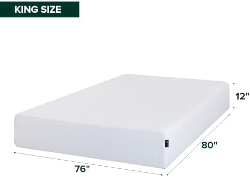Zinus King Mattress - 12 Inch Green Tea Cooling Gel Memory Foam Mattress, Pressure Relief, for Cool Sleep, CertiPUR-US Certified Foam, Mattress in a Box, 10-Year Warranty, King Size