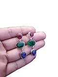 Ruby & Emerald & Sapphire Studs, 925 Sterling Silver, Colorful Studs, Party Wear Jewelry, Gypsy Boho Look, One OF A Kind, Fashion & Traditional Jewelry, Gothic Studs, Statement Studs, Artisan Studs