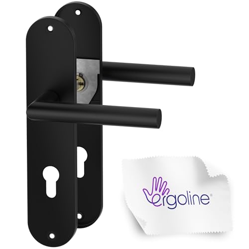 ERGO line Schwarz Türbeschlag SIGMA, Renovierungsgarnitur PZ - Profilzylinder Set, Langschildgarnitur Renovierung Drückergarnitur Türklinke Schwarz, Türdrücker, Türgriff