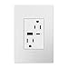 adorne Legrand Dual-USB, 15A, Ultra-Fast Charge, 6 Amp, Type A/C, USB, Hybrid Outlet (with Wall Plate, White)