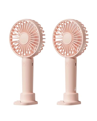 Linlinwill Portable Handheld Fan 2 Pack, USB Rechargeable Mini Fan, Ultra Quiet, 3 Speeds with Phone Holder Base, All Day Battery for Outdoor Indoor (Pink)