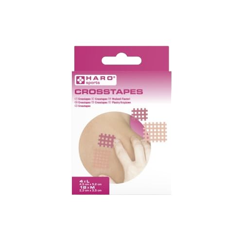 HARO Cross-tape thérapeutique tailles L et M – 4 x beige 4,5 x 5,2 cm + 18 x magenta 2,3 x 3,5 cm.