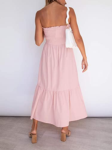 Image of ZESICA Women's Summer Boho Strapless Maxi Dress 2026 Casual Off Shoulder Smocked Flowy A Line Beach Holiday Long Dresses