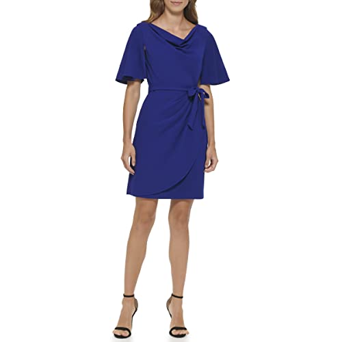 Robe à col bénitier de luxe DKNY en crêpe bleu baie premium