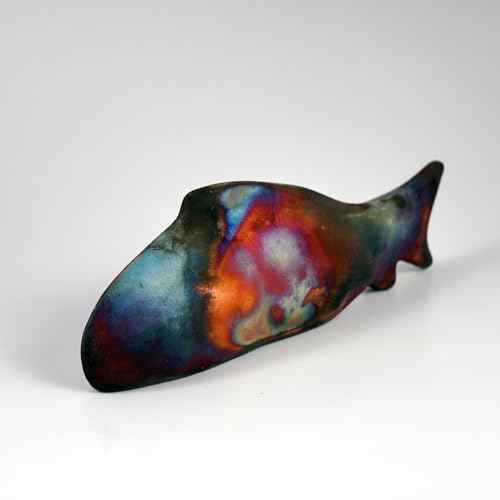 RAAQUU Sakana Raku Ceramic Fish Figurine Mini Sculpture Decorative Collectible Figurine (Full Copper Matte)