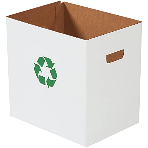 Image of Box USA 7 Gallon Corrugated Cardboard Trash Can and Recycling Bins with Recycle Logo, 15 inch x 11 inch x 15 inch, White, Reuseable and Disposeable Garbage Container for Parties and Outdoor Events, 20 Pack