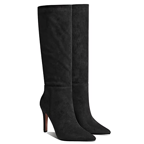 LEHOOR Women Knee High Stiletto Heel Boots Pointed Closed Toe Slip On High Heeled Dress Shoes Sexy Trendy for Ladies 4-11 M US2