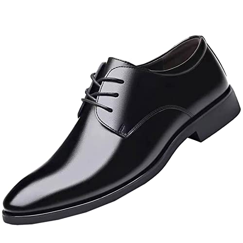 HINDOLA Men's Business Shoes Formal Oxford Fashion Wedding Suit Shoes Leather Lace Up Shoes for Men Chunky Wedge Heel Shoe