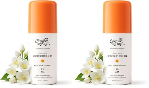 Image of Chemist At Play UnderArm Roll-On with 5% AHA, Lactic Acid & 1% Mandelic Acid | Prevents Body Odour, Brightens Skin & Exfoliates Underarm | Sensitive Skin | White Jasmine Fragrance | Alcohol Free-40ml