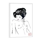 artboxONE Poster mit weißem Rahmen 18x13 cm Schwarzweiß Nackte Geisha - Bild nackt Japan nackt