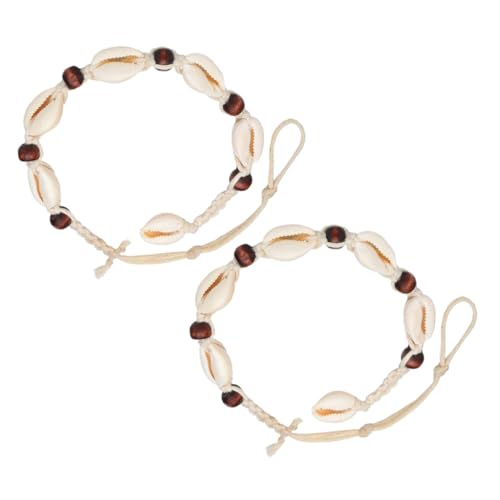 PACKOVE 2 Piezas tobillera de concha praia acessorios para seños pulsera de concha de cauri joyas de mano pulseras de mujer cadena de pie de playa tejer calcetín