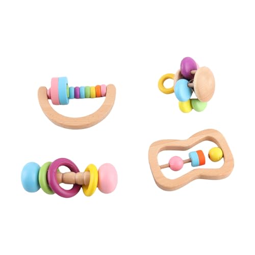 Tbest 4pcs Baby Rattles Set Favorise une éducation Précoce avec une Conception Ergonomique pour une Expérience de Jeu Enrichissante, un Design aux Couleurs Vives, un Matériau en Bois Haut de Gamme – Image 4
