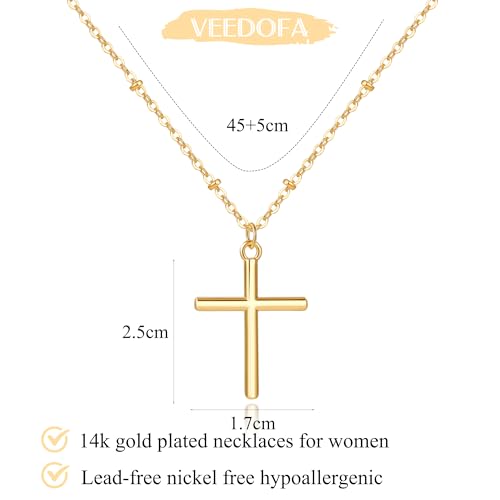 VEEDOFA Gold Cross Necklaces Non Tarnish With Plated Dainty Womens Gold Pendant Necklace Cross for Wome by VEEDOFA - Used condition - Image 3